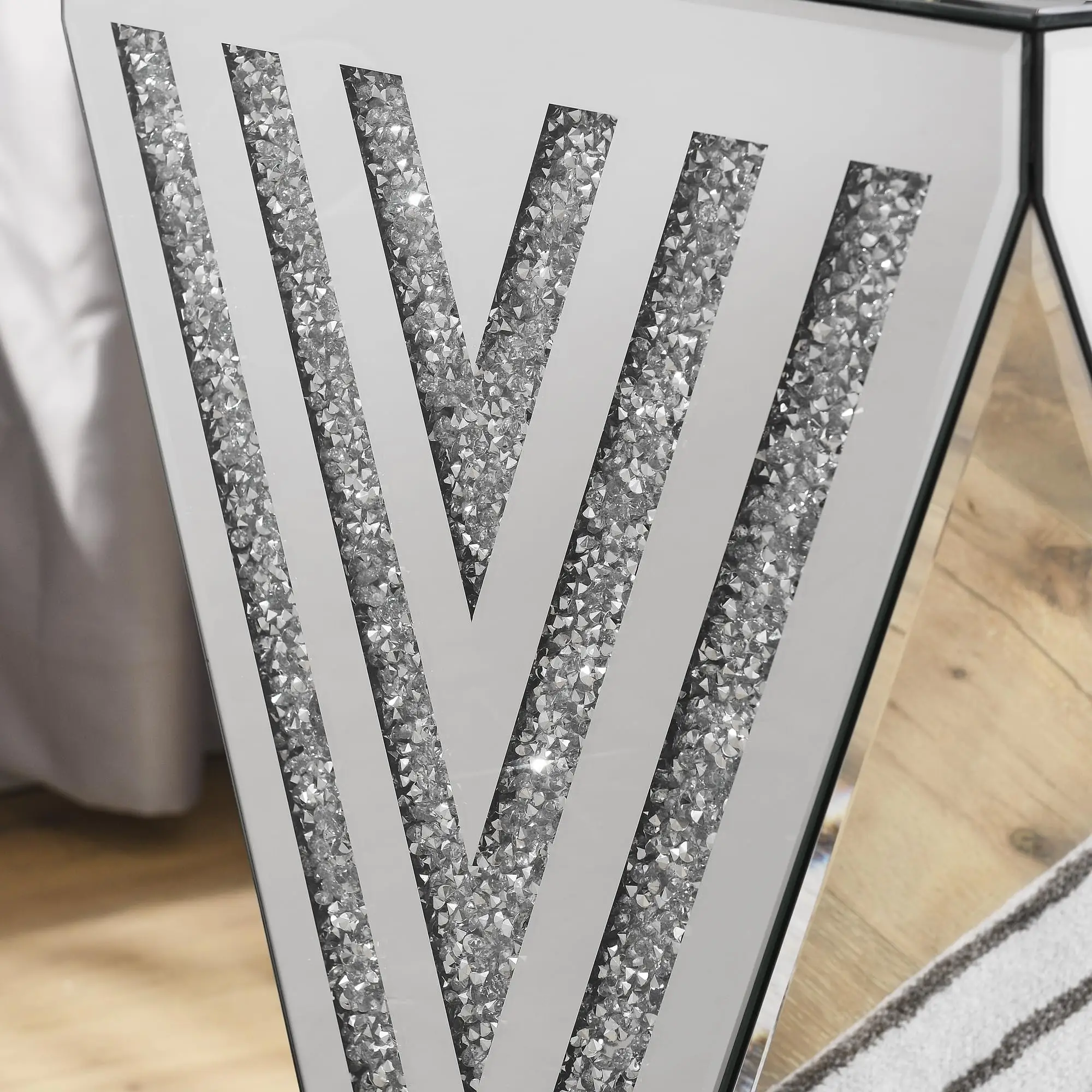 Tavolino a specchio in argento, tavolino in accento con intarsio in cristallo, tavolino da caffè a specchio piccolo per soggiorno, divano, letto