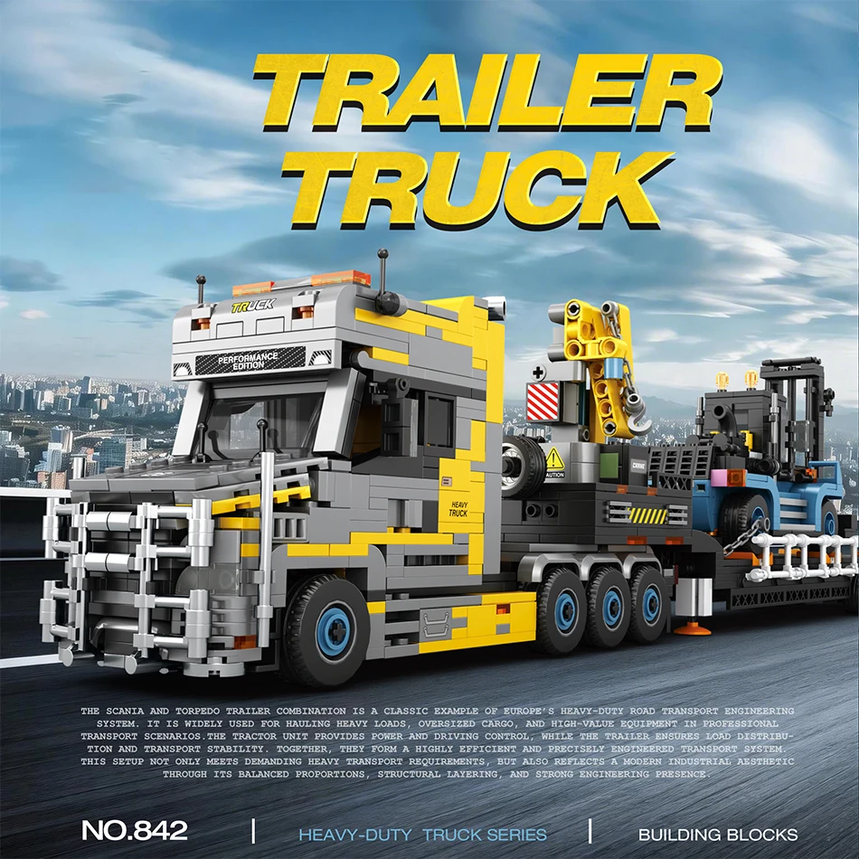 1404 PCS Heavy Duty Road Transport Truck Torpedo Trailer Building Blocks Scaniar Truck Tractor Crane Forklift Bricks Toys Gifts