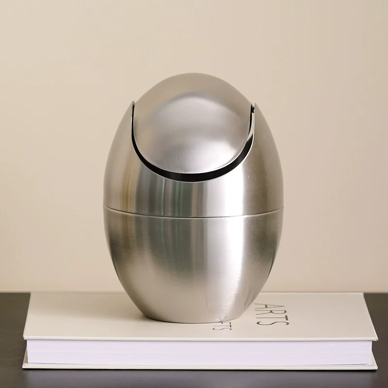 

High-Value Desktop Stainless Steel Flip Lid Small Trash Can for Living Room and Kitchen Decoration