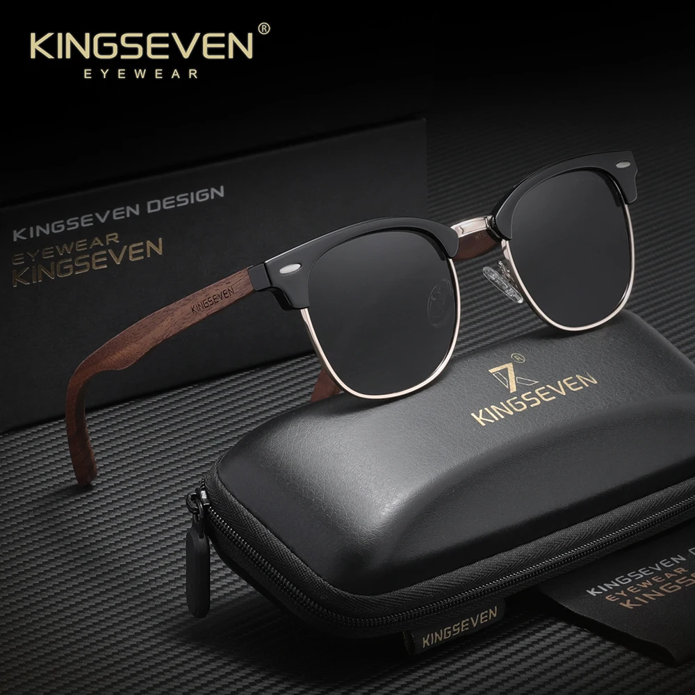 

Солнцезащитные очки KINGSEVEN в винтажном стиле, поляризованные, для мужчин и женщин, с защитой от УФ-излучения UV400, модные, для вождения и активного отдыха, классический дизайн, деревянная оправа