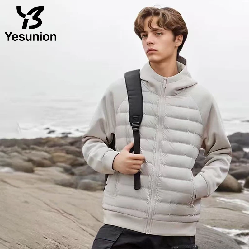 YESUNION 겨울 캐주얼 후드 재킷 90% 구스 다운 재킷 따뜻하고 다용도 캐주얼 탑 유니섹스 야외 경량 패딩 재킷