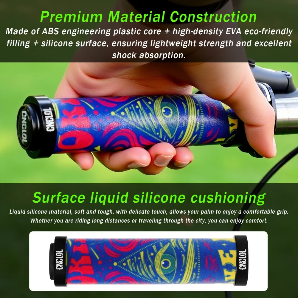 CNCLOL 3D Anti-Slip Silicone Bike Grips Double Lock On Dual Shock Absorbing Heat Insulated MTB Fixed Gear Bicycle Grips view 4
