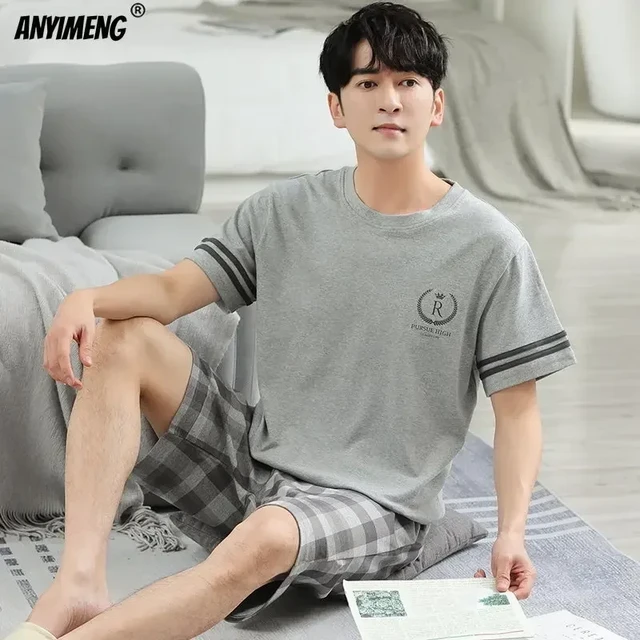 Big Size L 5XL Elegant Mens Sleepwear Summer Cotton Short Sleeves Pajamas Set Casual Loungewear for Man Pullover Leisure Pijamas AliExpress