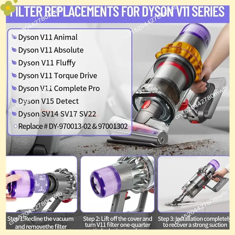 

LDHL Vacuum Filters For Dyson V11 V15 SV14, SV17, SV22, Washable And Reusable, Dy-970013-02 & 97001302, Filter Replacement