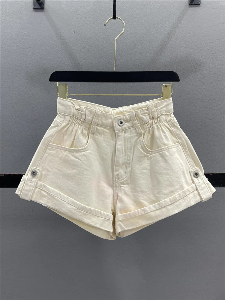 

Anti-Aging Apricot Bud Denim Shorts Women's Summer Versatile Loose Slimming Cuffed A-Line Wide Leg Pants Hot Shorts