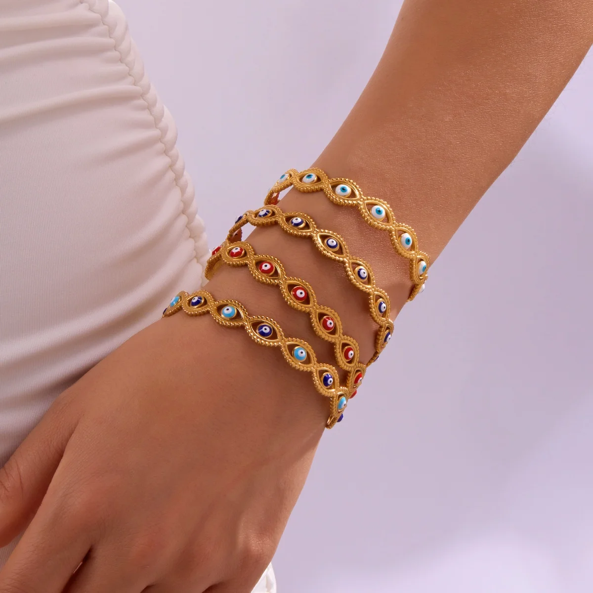Edelstahl Bunte Böse Augen Offene Manschette Armreifen Armbänder Für Frauen Männer Metall Dämon Auge Glück Amulett Armreif Gothic Schmuck