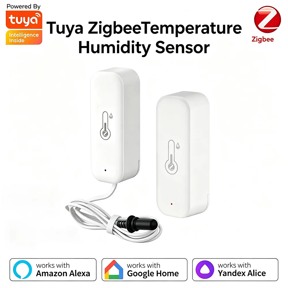 Tuya Smart ZigbeeTemperature Humidity Sensor with External Probe for Smart Life App Alexa Google Assistant for Fish Tank Fridge