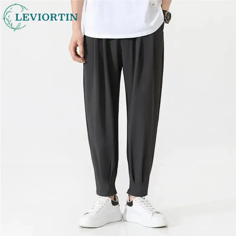 Korean Urban Straight Tube Elastic Solid Color Suit Pants Men Fashion Business Society Dress Loose Mens Office Formal Trousers