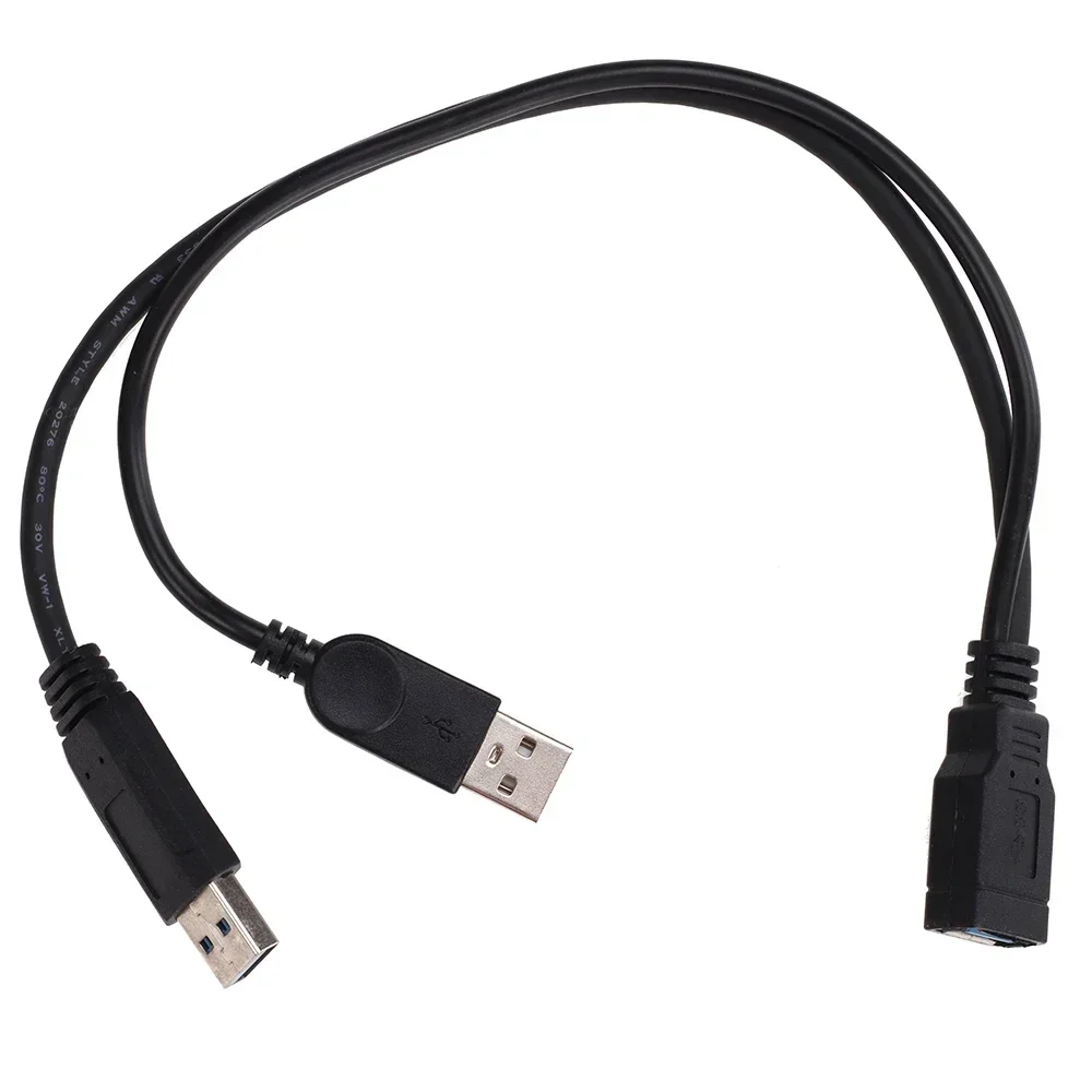 100pcs High Quality USB 3.0 Female to Dual USB Male with Extra Power Data Y Extension Cord Cable for 2.5