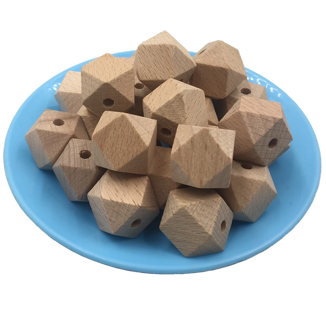 ABCPICK Faceted beech Wood Bead 100pcs 10-20mm Unfinished Natural Geometric Figure Polygon Wooden Beads For DIY Teether