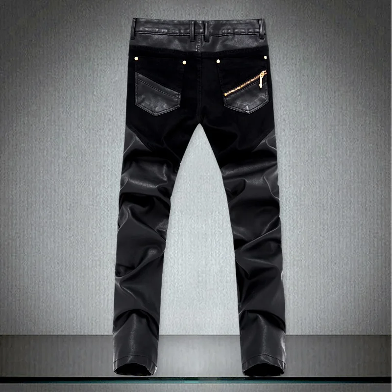 

New Arrivals Casual Men Slim Fit Leather Pants Skinny Denim Jeans Trousers 28 36 ACL73