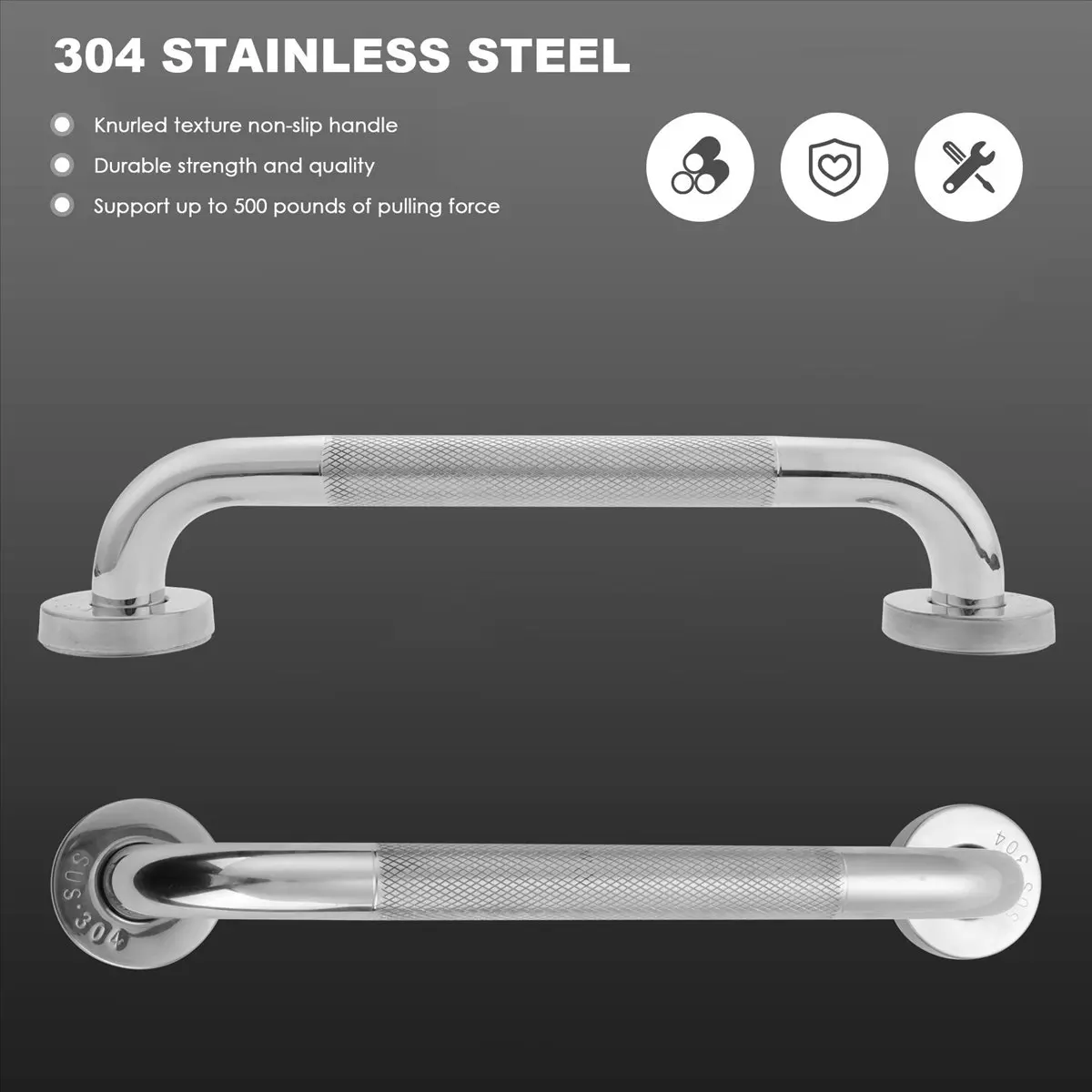 Rtyuyu 12-Inch Non-Slip Shower Grab Bar Chrome-Plated Stainless Steel Bathroom Grab Bar with Textured Handle