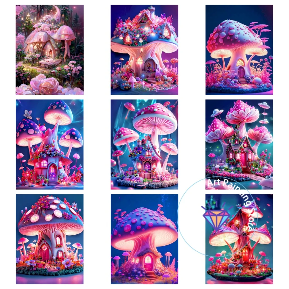 

Dreamy Mushroom House AB Diamond Painting Kit Square Round Diamond 5D DIY Mosaic Handmade Art Adult Exquisite Gift Home Decor