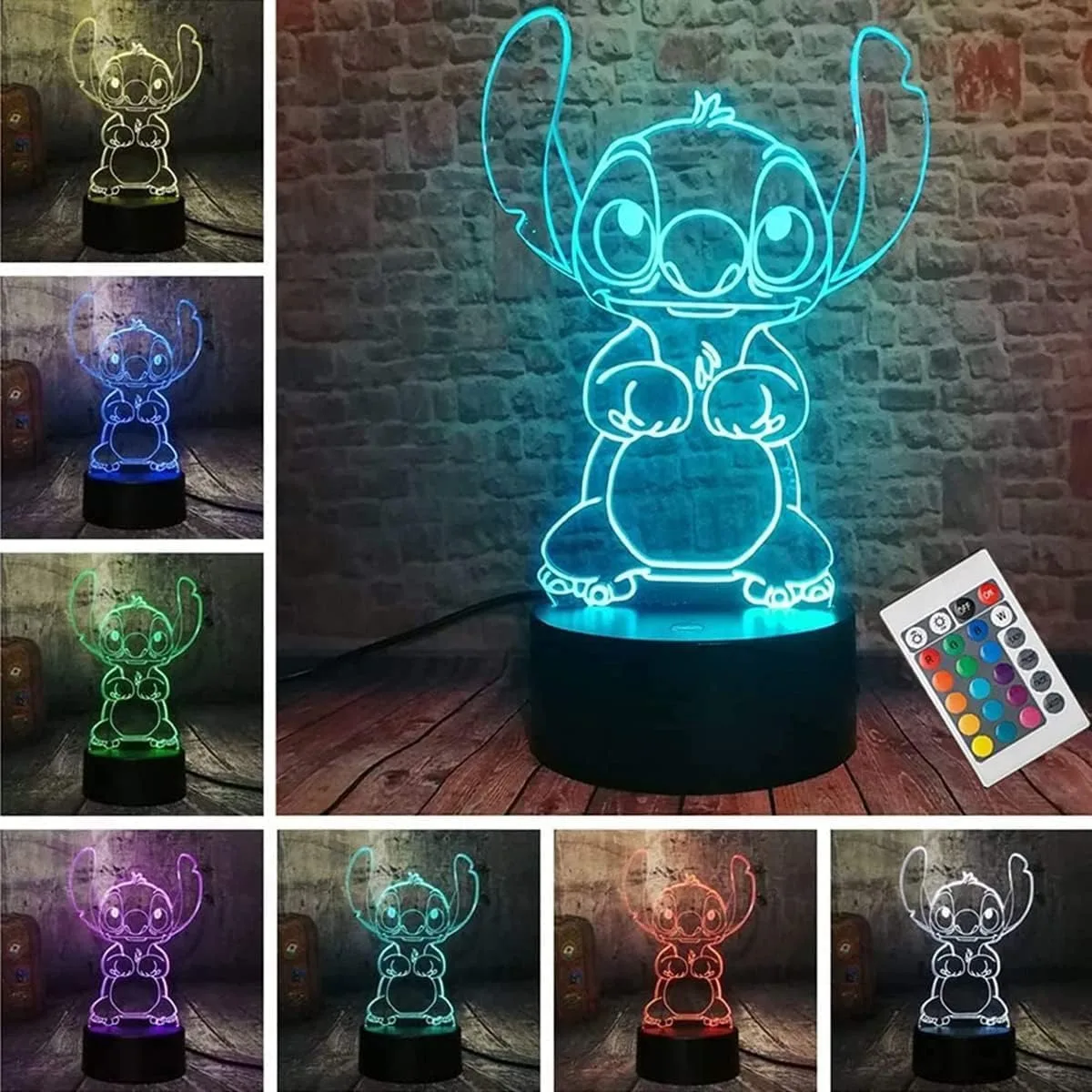 3D LED Intelligent Remote Control Stitch Night Light 16 Color Stitch Lamp for Christmas Gifts Children\'s Room Decoration PH337