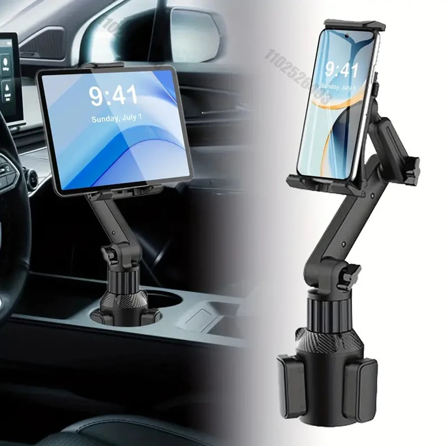 Car Cup Holder Tablet & Phone Mount – 360° Rotatable ABS Base, Fits iPads 4-13” & All Smartphones, Heavy-Duty Design