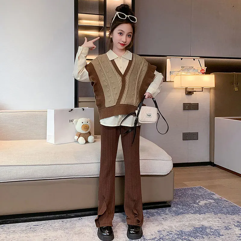 Children Clothing Sets New Autumn Spring Long Sleeve Shirt Vest Pants Teenager Girls Sports Costume Outfits for Kids Tracksuits