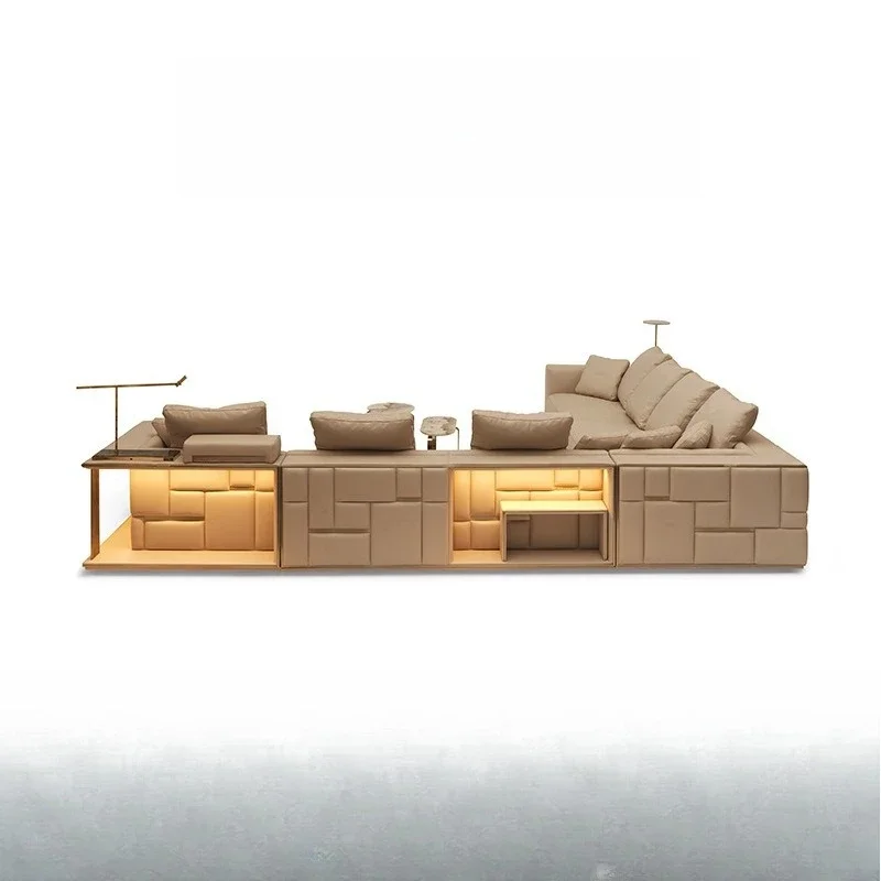 Light luxury, Babylonian leather sofa, postmodern, villa, mansion, living room, high-end sofa