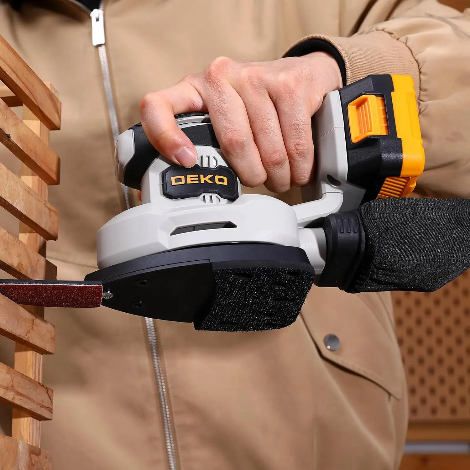 DEKO Multi-Function Mouse Sander Electric Tool with Dust Collector 3 Additional Attachments12pcs Sandpapers for Home Decoration view 4