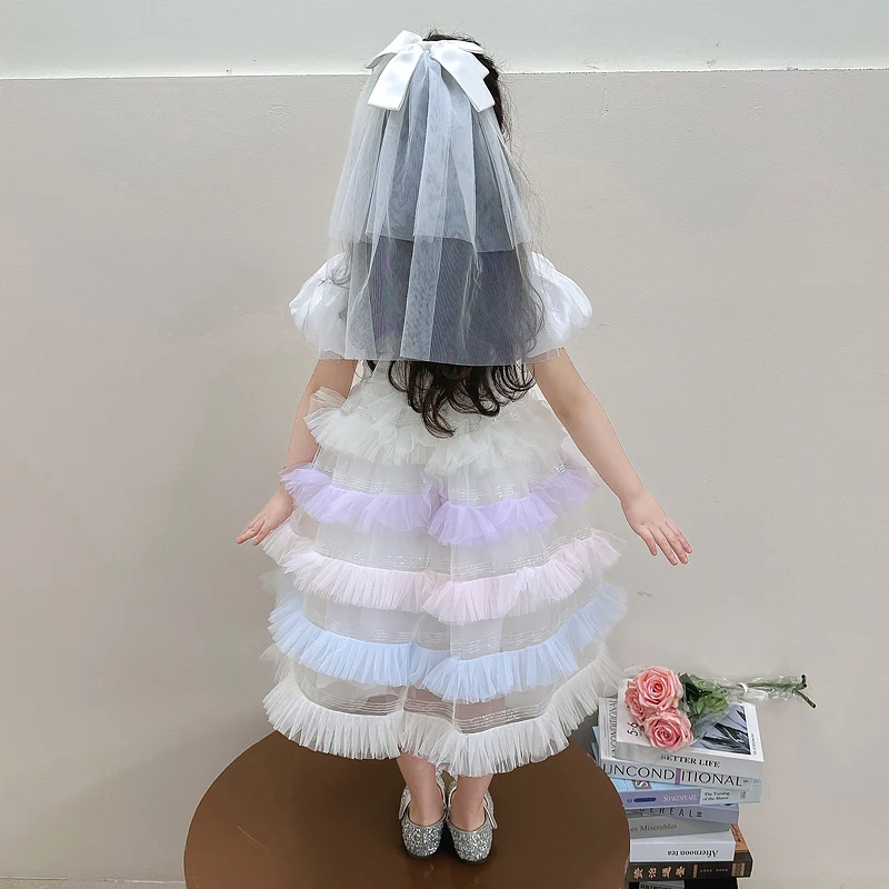 2025 New Colorful Glitter Children's Cake Skirt Summer Lolita Princess Skirt Girls' Birthday Gift Party Dress