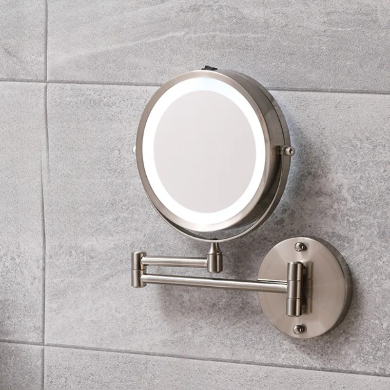 LED lamp cosmetic mirror with lamp non-punching wall-mounted foldable telescopic double-sided beauty