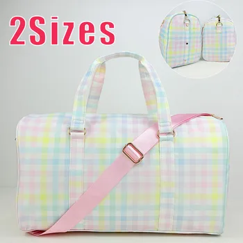 Borsone da viaggio impermeabile in Nylon borsa da viaggio borse da viaggio a quadretti arcobaleno Logo personalizzato donna borse a mano per Yoga Fitness di grandi dimensioni