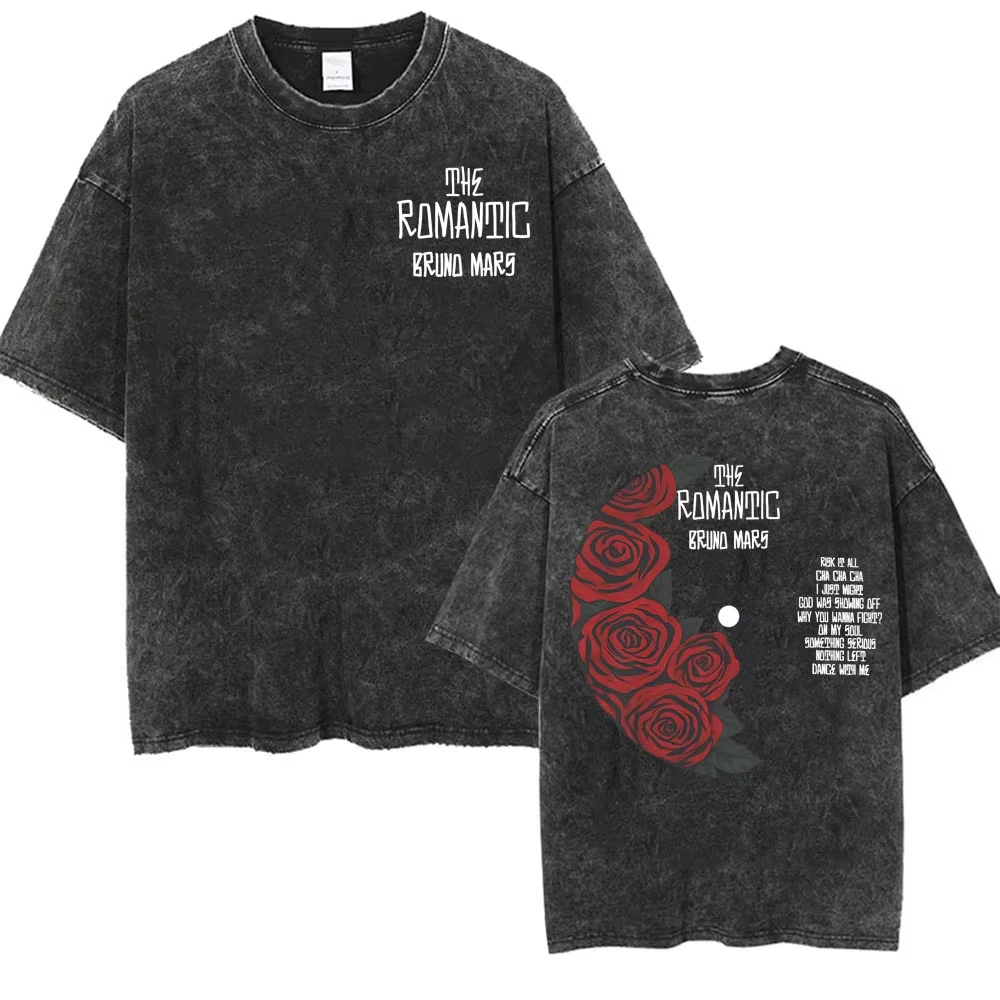 Bruno Mars Romantic Album I Just Might Lyrics Graphic T-shirt Men Women Fashion Vintage Washed Short Sleeves T Shirts Streetwear
