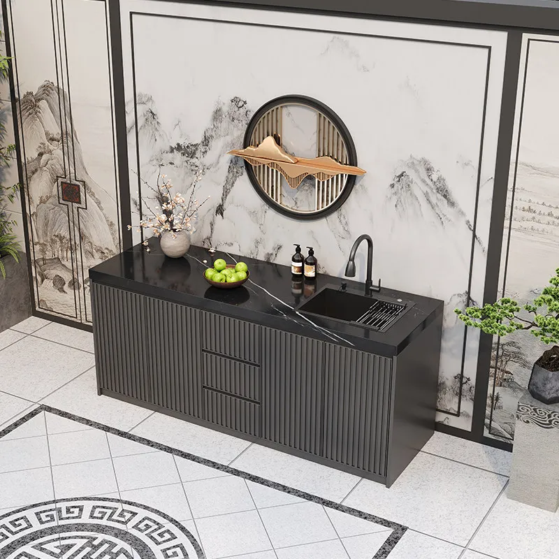 New Chinese-style outdoor aluminum alloy rock slab washbasin integrated outdoor courtyard pool operation table balcony