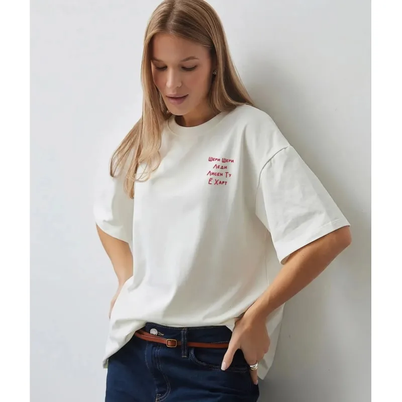 Women's T-shirts Summer Cotton Print Pattern Unique Round Neck 2026 Tops For Women Sports Study Office Women's Clothes   