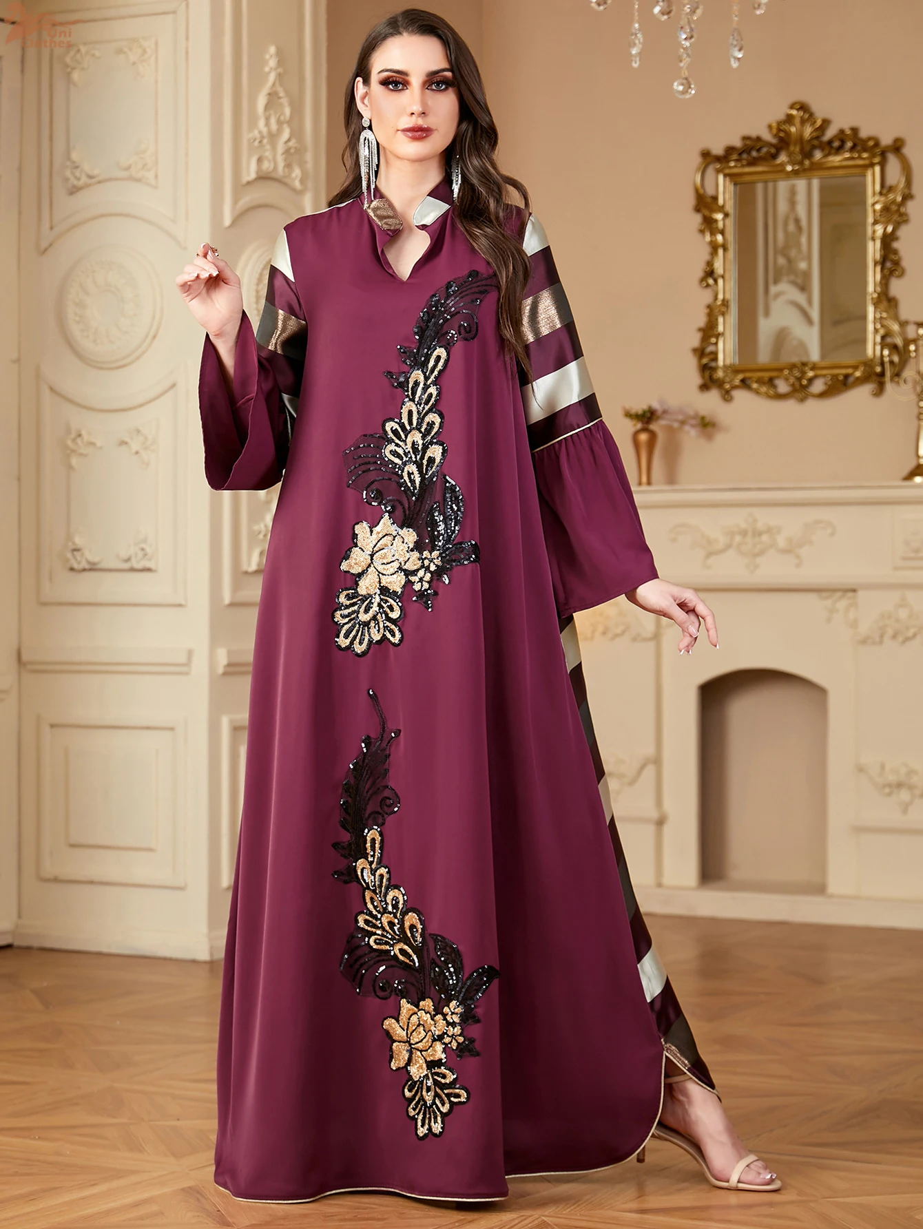 فستان نسائي مسلم مطرز رداء الحفلات عباية مخططة فيستدوس دبي السعودية عبايات المغرب قفطان جلابية فساتين رمضان للعيد #4