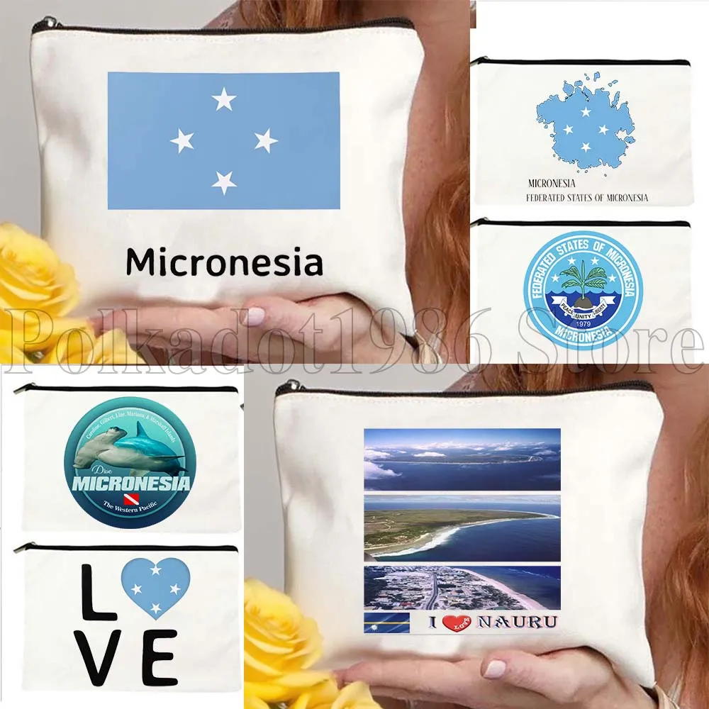 ميكرونيزيا العلم خريطة لطيف هدية قماش حقيبة مستحضرات التجميل ماكياج المرحاض حقيبة مقلمة سستة الحقيبة مفتاح محفظة نسائية للعملات المعدنية تخزين حقيبة القطن