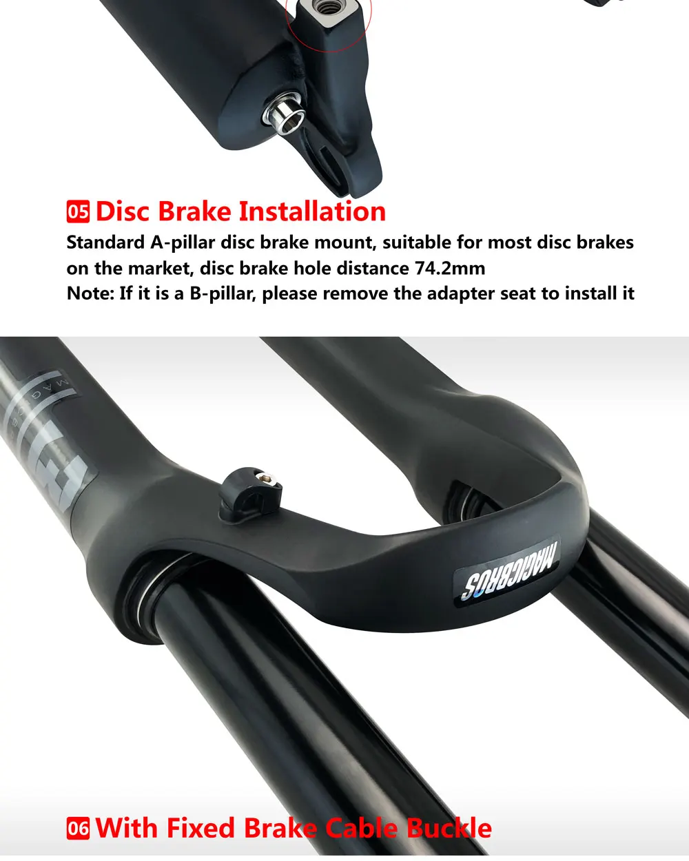 MAGICBROS MG-FK328A Double Shoulder MTB Air Fork 180mm Travel 26/27.5/29" QR/TA Axle 32mm Stanchion Aluminum-Magnesium Alloy