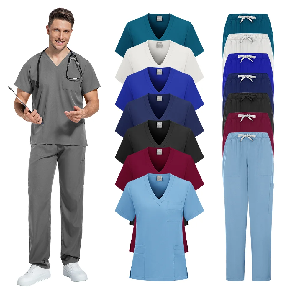 Unisex Medical Uniforms for V-neck Nurse Scurbs Set Men Hospital Doctor Workwear Oral Dental Surgery Work Uniform Short Sleeve