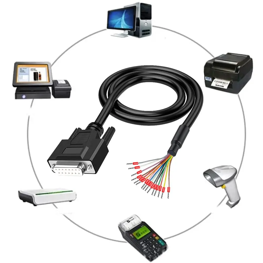 DB15 «папа/гнездо» на голый провод с кабельным маркером, 15-контактный разъем D-SUB для кабеля с открытым концом, 15 проводов, все, обеспечиваемые проводкой