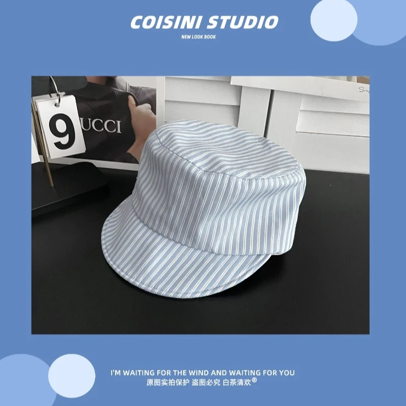 Japanese Small Fresh Striped Soft Brim Sunshade Peaked Hat Women's Spring and Summer Thin Fashion Outdoor Equestrian Caps