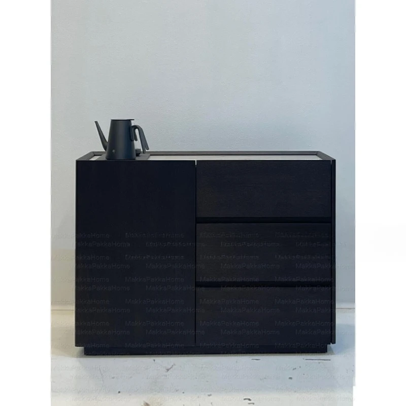 Italian solid wood tea cabinet, modern light luxury marble tea side cabinet, household mobile embedded kettle integrated