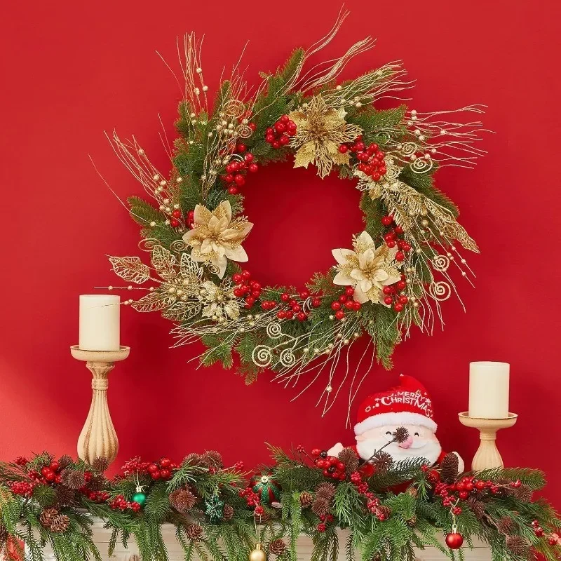 5/10 Stück Goldglitzer-Weihnachtsbaumdekoration Künstliche Beerenstiele Weihnachtsstern-Blumenzweige Ornament für Neujahrsdekoration – Detail 8