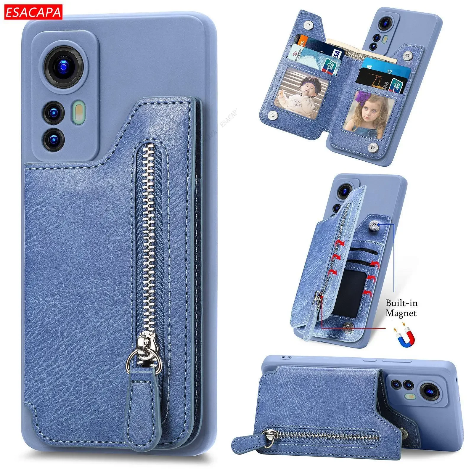 Zipper Cards Wallet Leather Phone Case For Redmi Note 11 4G 11S Note 12 10 9 Pro Plus Note 7 13 Pro 8T Purse Card Holder Cover