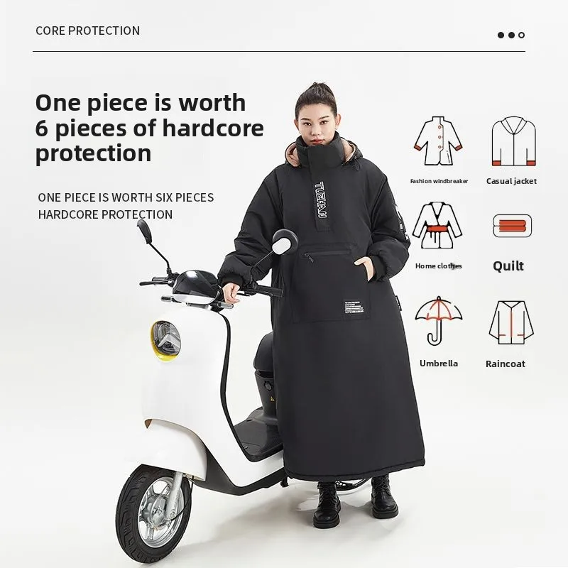 Long Rainproof Electric Bike Riding Oxford Cloth for Full Body Warmth, Thickened Thermal Motorcycle Windbreaker 오토바이 방한 의