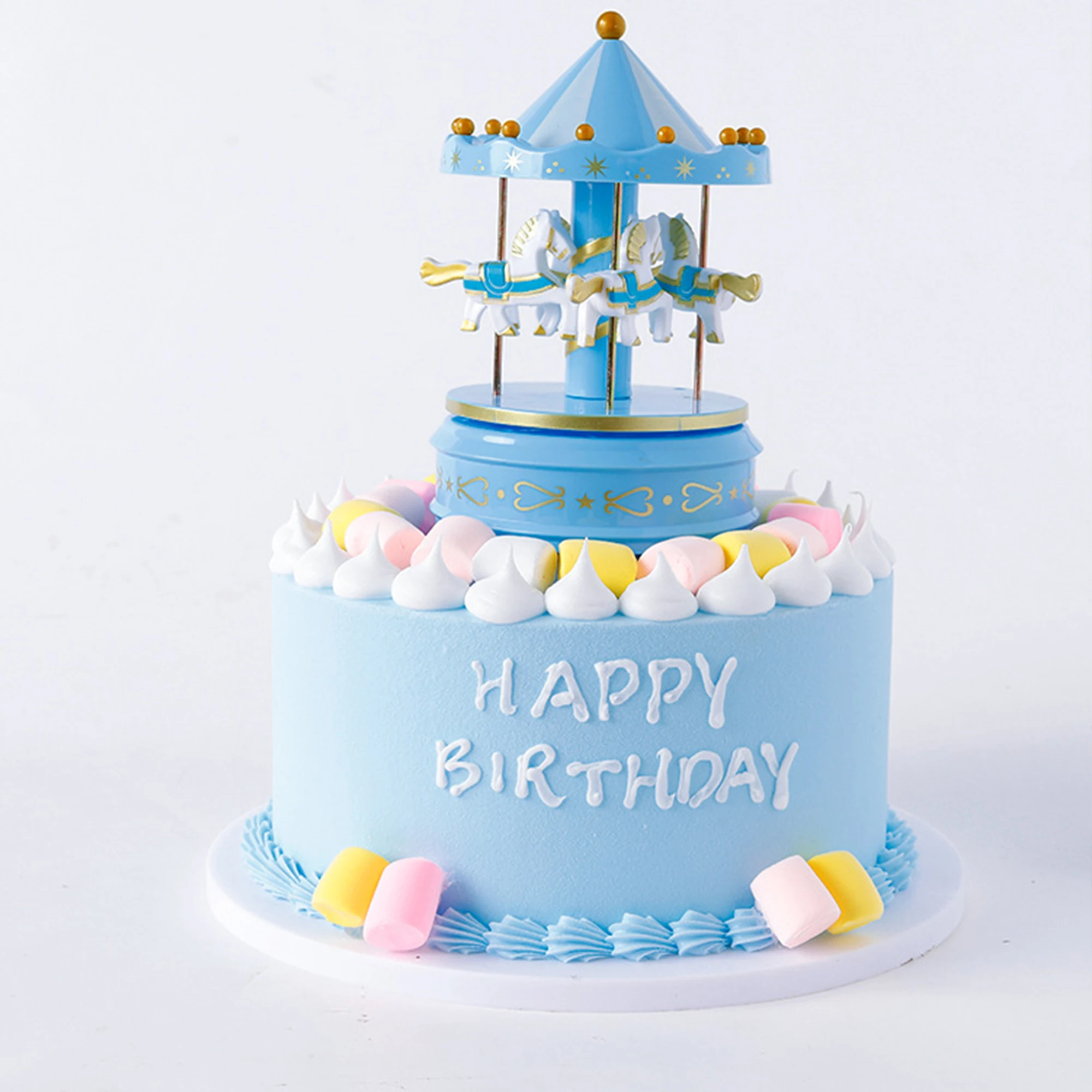 1pc Blau Rosa Luxus Karussell Kuchen Topper für Geburtstag Romantische Hochzeit Party Luxus Karussell Handarbeit Kuchen Dekoration Geschenke – Detail 5