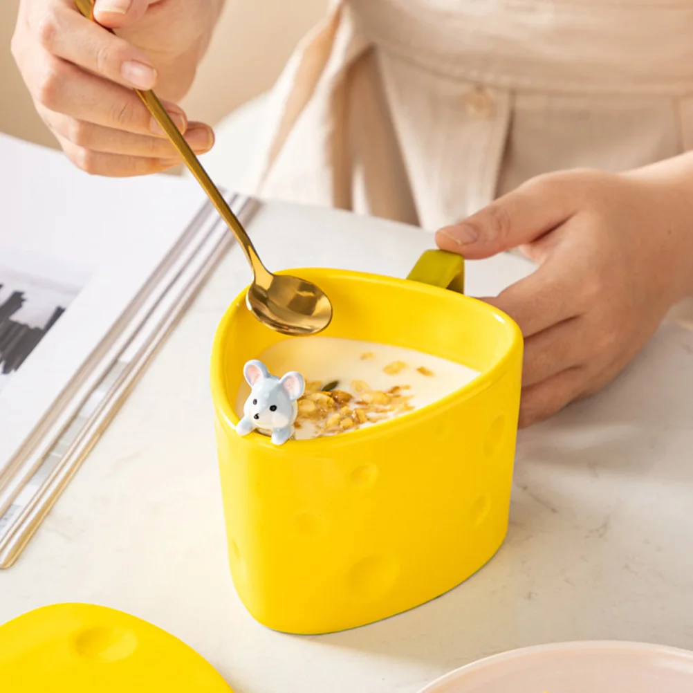 

1Set Ceramic Cheese Mug with Handle and Lid Coffee Milk Cup for Breakfast Travel Home Use Small Size Easy Clean Yogurt Water