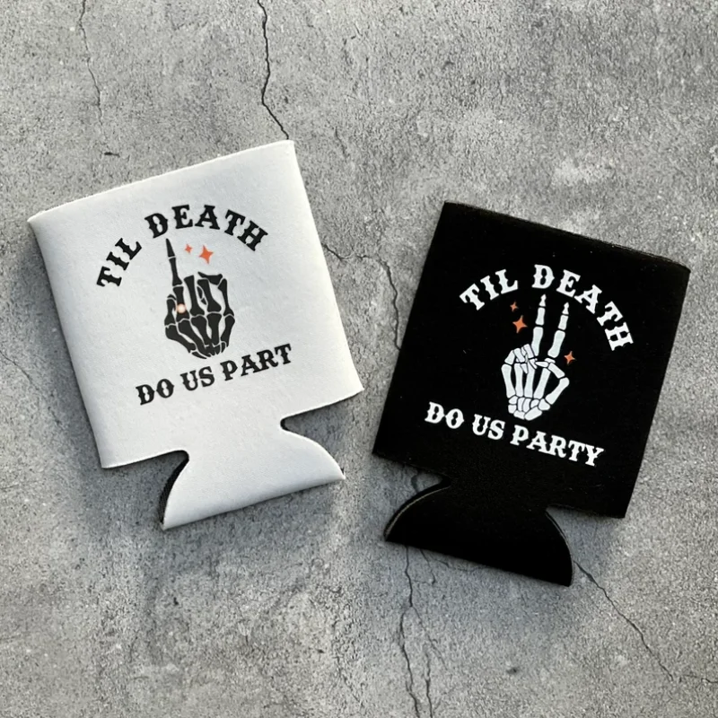 

"5PCS Til Death Do Us Part Halloween Bachelorette Can Coolers – Bride or Die Spooky Coolers, Bridal Party Halloween Supplies"