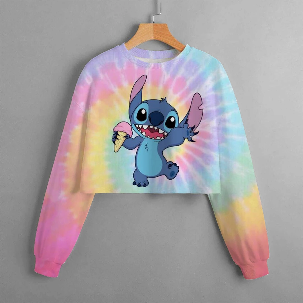 4-14 Year Children\'s Disney Stitch Clothing Casual Cartoon New Autumn Printed Girls Short Sweater Cute Girls Tops