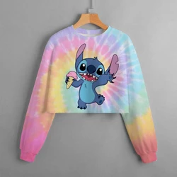 4-14 anni bambini Disney Stitch abbigliamento Casual Cartoon nuovo autunno stampato ragazze maglione corto ragazze carine top