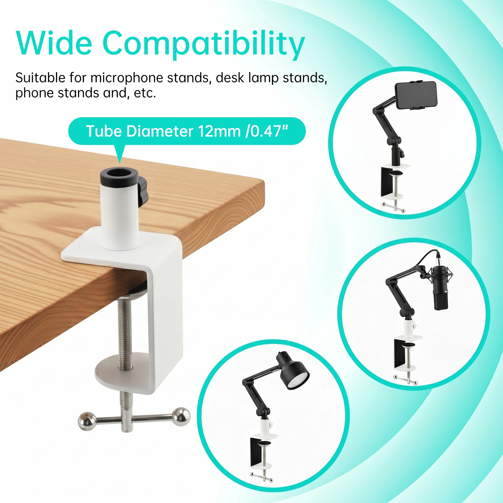 Metal Adjustable Microphone Clamp Desk Table Mount Heavy Duty Mic Stand Clip Holder for Boom Arm Microphone Desktop Lamp Bracket