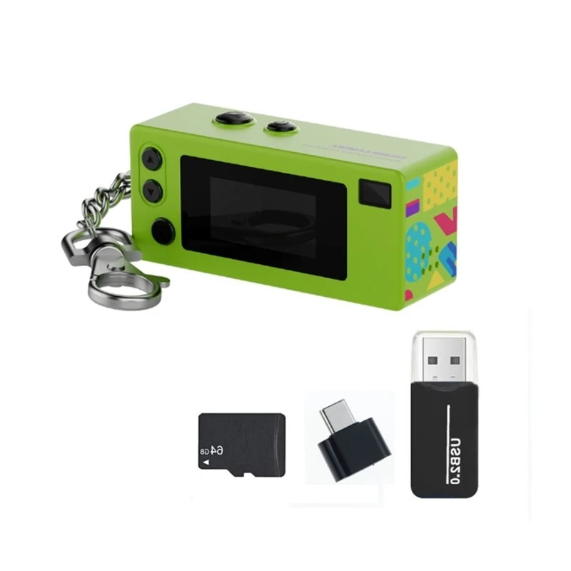 T31C-Mini Keychain Thumb Camera 1080P HD Video Recording 130 Degree Wide Angle Lens LCD Display Screen Included 64G Card Green