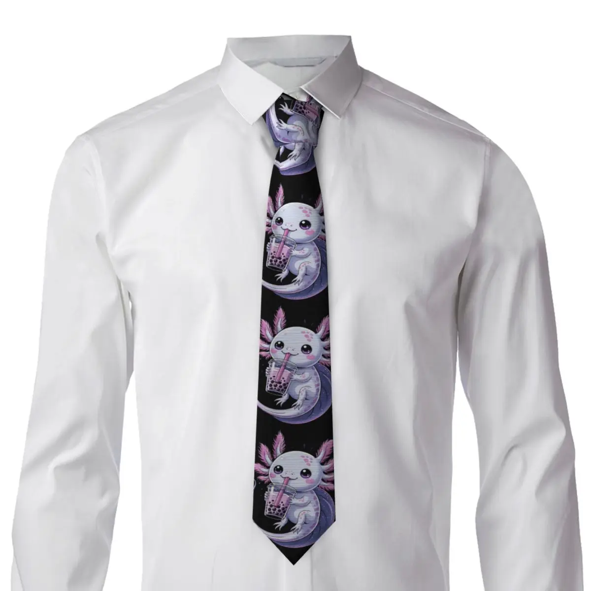 Cute Axolotl Milk Tea Print (2) Necktie for Men Silk Polyester 8 cm Neck Ties Wedding Accessories Tie Casual Gravatas
