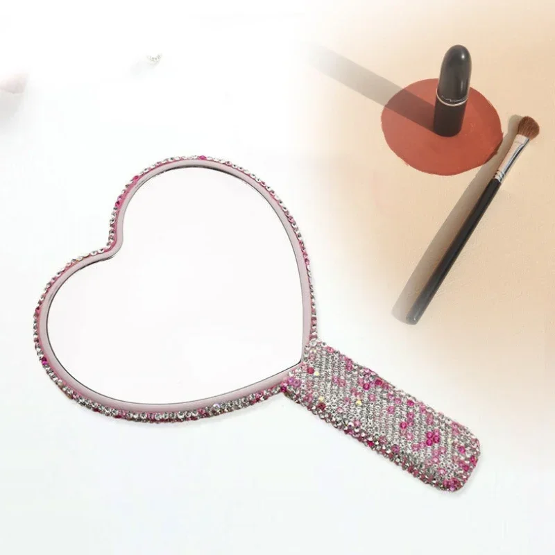 ダイヤモンドまつげエクステ用ハンドヘルドメイクアップミラー ハート型メイクアップバニティミラー ハンドル付きハンドミラー メイクアップミラー