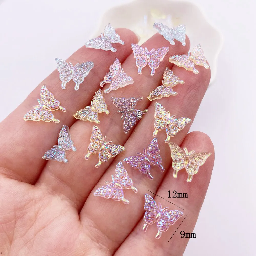 Shiny Nail Art 9*12mm Mini Crystal Butterfly 100PCS Flatback Rhinestone Figurines Appliques Scrapbook DIY Gem Accessories Decor