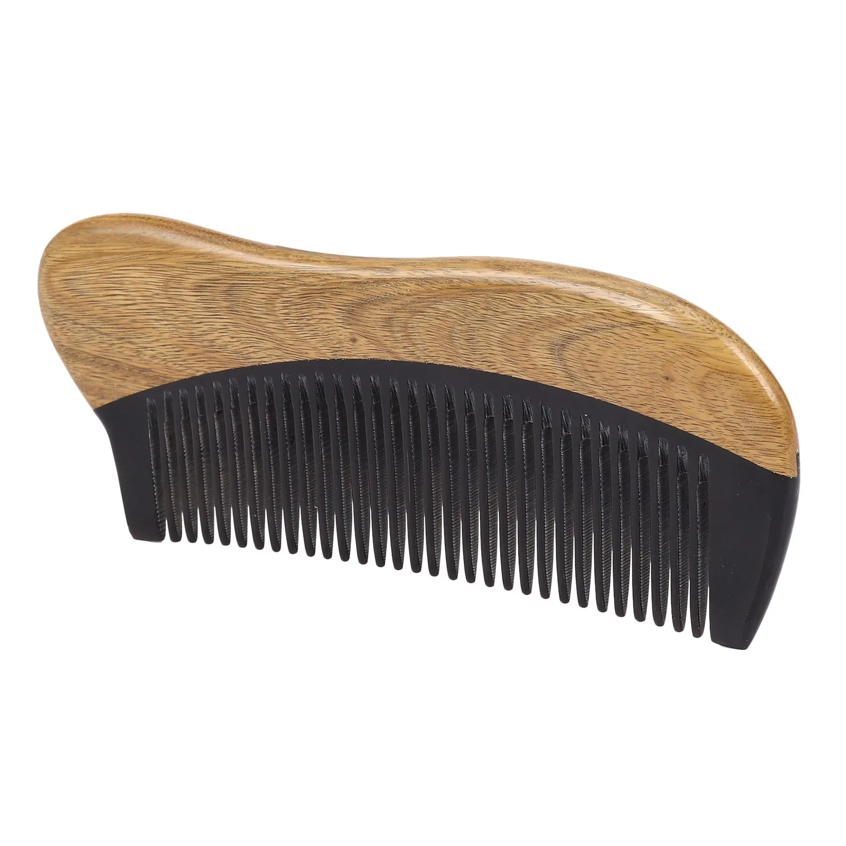 A05G-2X Natural Green Sandalwood Hair Comb - No Static Wooden Fine Tooth Black Buffalo Horn Comb (Green Sandalwood)