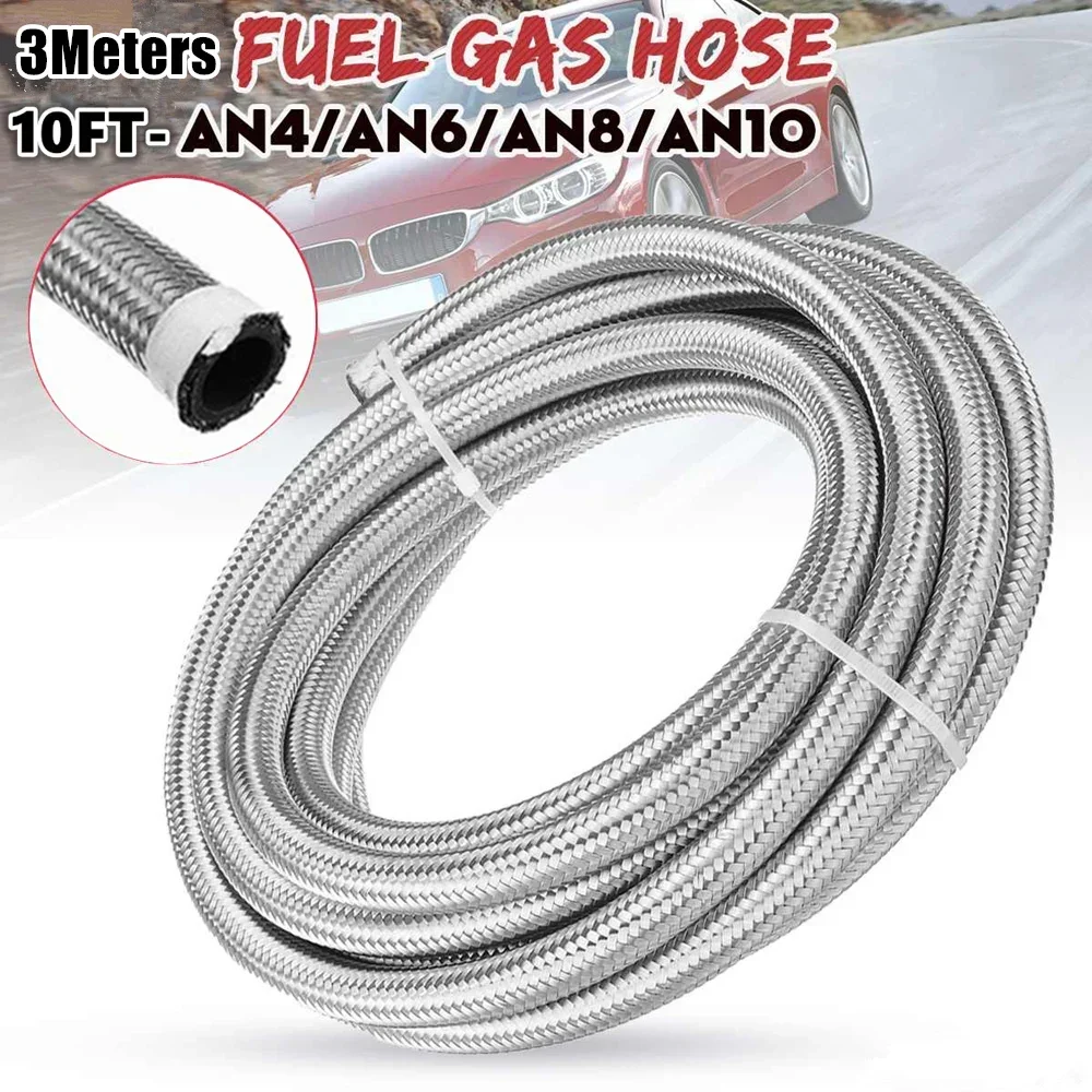 Universal Hi-Pressure 3 Meters AN4-AN12 Stainless Steel Car Fuel Hose End Oil Hose Tube Braided Gas Line Turbo Oil Cooler Pipe